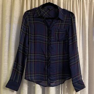 Guess Semi-Sheer Blue Plaid Button-Down Shirt